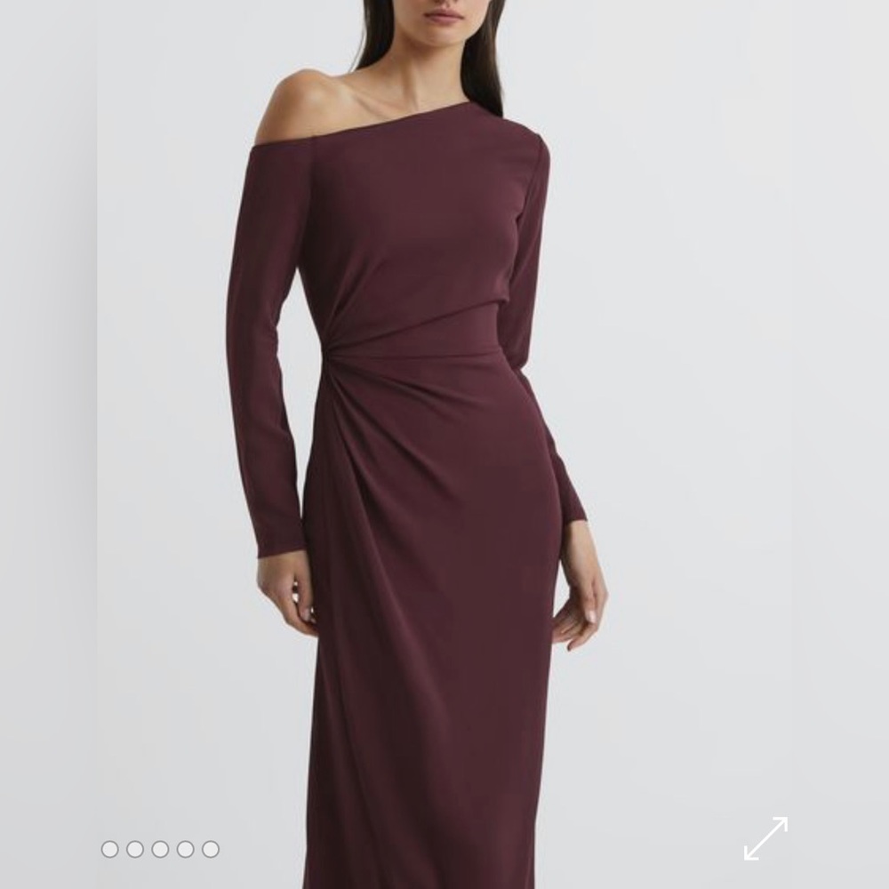 Reiss Burgundy Off-Shoulder Midi Dress